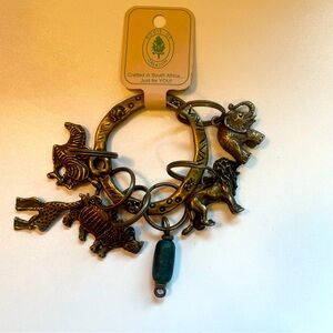 Roots of Creation South African Brass Animal Keychain includes elephant,giraffe